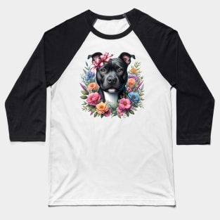 A staffordshire bull terrier decorated with beautiful colorful flowers. Baseball T-Shirt